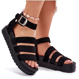 Sandalias para mujeres en la plataforma con rayas negras negro 7