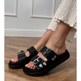 Zapatillas negras para mujeres con hebillas decorativas negro 3
