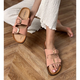 Chanclas rosadas con abrazaderas en una suela de corcho rosado 5