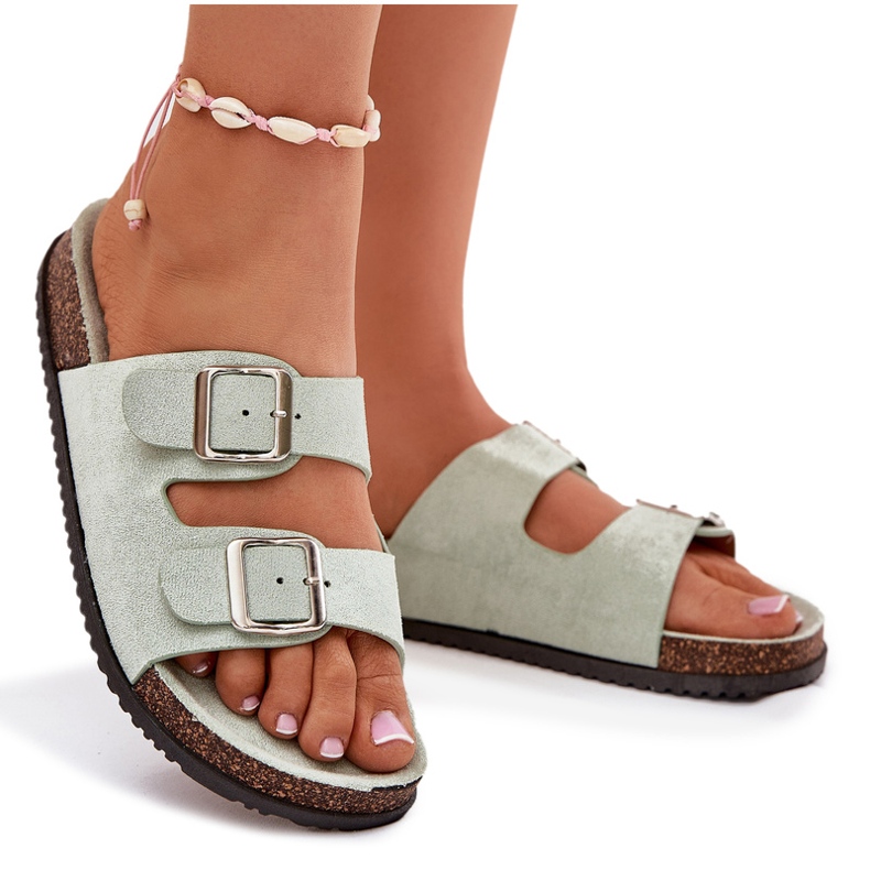 Chanclas para mujeres con hebillas de menta verde 5