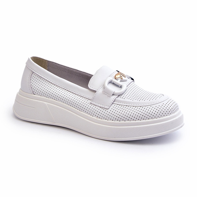 S.Barski Mocasines de cuero para mujeres en Plataforma Białe S. Barski LR720 con un adorno blanco 1