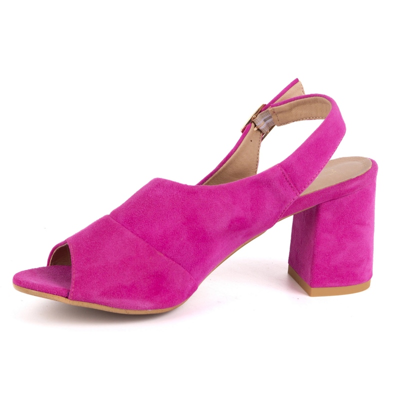 Olivier Tacones altos para mujeres N1818 Sandalias hechas de cuero de gamuza natural Fucsia rosa 1