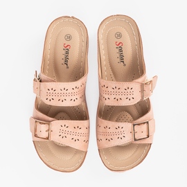 Seastar Zapatillas en una cuña baja con hebillas rosadas rosado 3