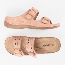 Seastar Zapatillas en una cuña baja con hebillas rosadas rosado 5