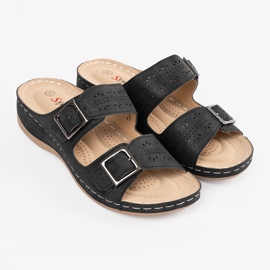 Seastar Zapatillas en una cuña baja con abrazaderas negras negro 3
