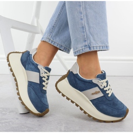 Zapatos de cuero en una plataforma gruesa azul Filippo DP6785 4