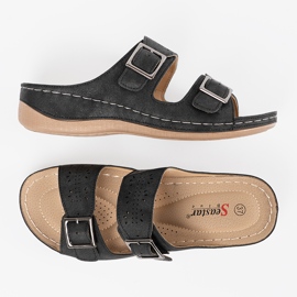 Seastar Zapatillas en una cuña baja con abrazaderas negras negro 5