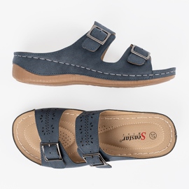 Seastar Zapatillas en una cuña baja con hebillas azules 4