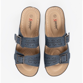 Seastar Zapatillas en una cuña baja con hebillas azules 1