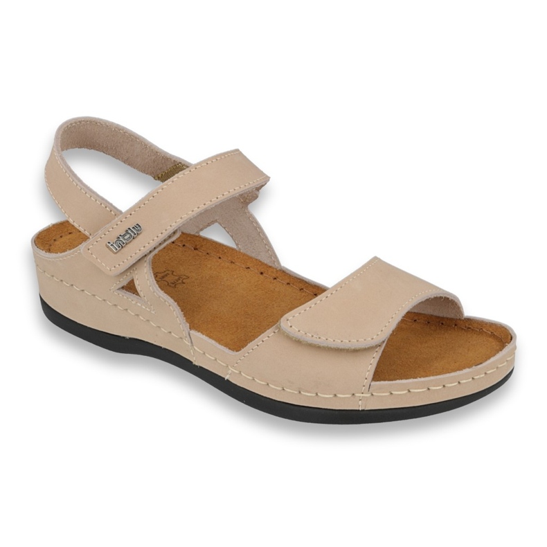 Sandalias de cuero para mujeres inblu 158d102 beige 1