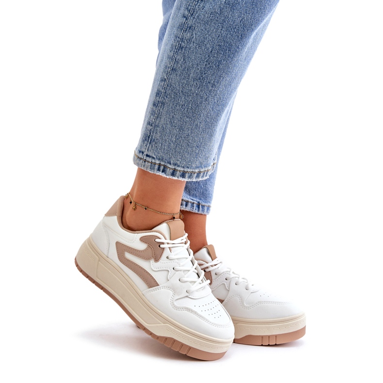 Zapatillas de mujer de piel ecológica con plataforma blanca y beige Henizore blanco 1