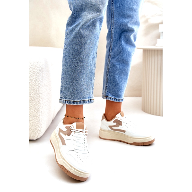 Zapatillas de mujer de piel ecológica con plataforma blanca y beige Henizore blanco 2