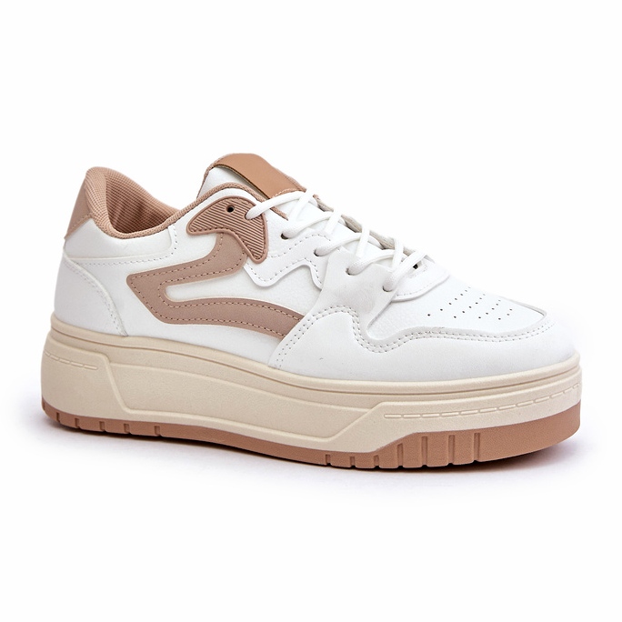Zapatillas de mujer de piel ecológica con plataforma blanca y beige Henizore blanco 4