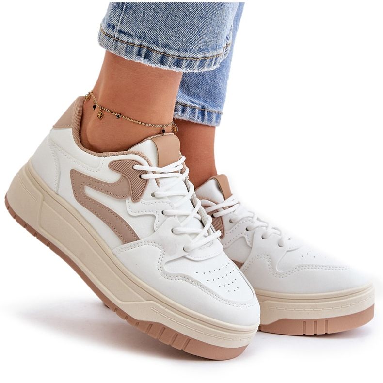 Zapatillas de mujer de piel ecológica con plataforma blanca y beige Henizore blanco 5