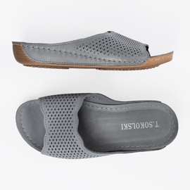T.Sokolski Chanclas grises de cuero 5