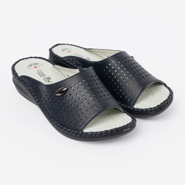 Flips de mujeres azul marino con un inserto de cuero 4