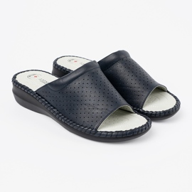 J. Star Chanclas con un inserto de cuero azul marino 2