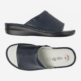 J. Star Chanclas con un inserto de cuero azul marino 4