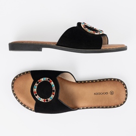 Goodin Zapatillas de mujer negra con una hebilla en los diamantes de imitación negro 3