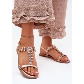 Sandalias de mujeres planas con cristales de oro rosa dorado 2
