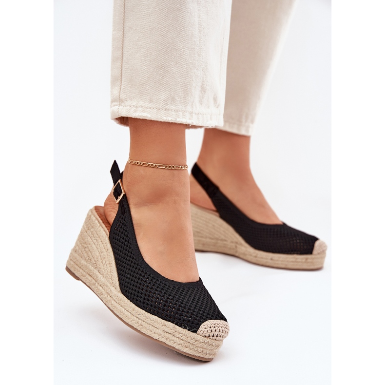 Sandalias para mujeres para cuña con trenza negra negro 2