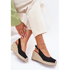 Sandalias para mujeres para cuña con trenza negra negro 6