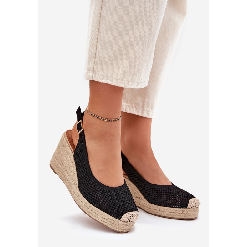 Sandalias para mujeres para cuña con trenza negra negro 1