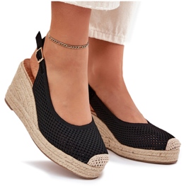 Sandalias para mujeres para cuña con trenza negra negro 9