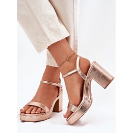 Sandalias de cuero ecológica en el poste de oro rosa dorado 4