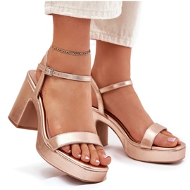 Sandalias de cuero ecológica en el poste de oro rosa dorado 8