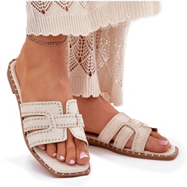 Chanclas planas de ala plana decorada beige 10