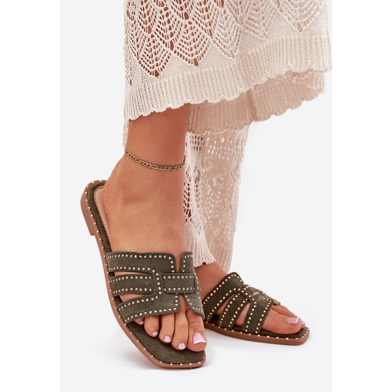 Chanclas de cañón plano decoradas verde 1 Chanclas de cañón plano decoradas verde 1