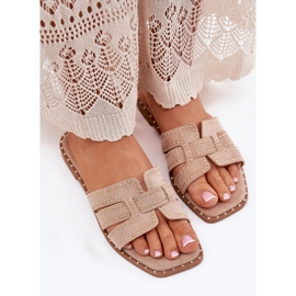 Chanclas de cañón plano decoradas caqui beige 5