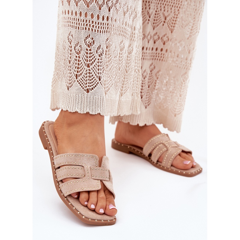 Chanclas de cañón plano decoradas caqui beige 2