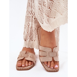 Chanclas de cañón plano decoradas caqui beige 3