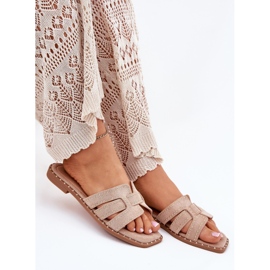 Chanclas de cañón plano decoradas caqui beige 6