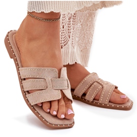 Chanclas de cañón plano decoradas caqui beige 8