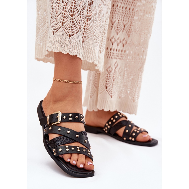 Flip de mujeres de mujeres decoradas para mujeres con rayas y abrazadera negra negro 2