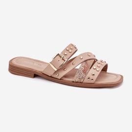 Flip de mujeres de mujeres decoradas para mujeres con rayas y una abrazadera beige 4