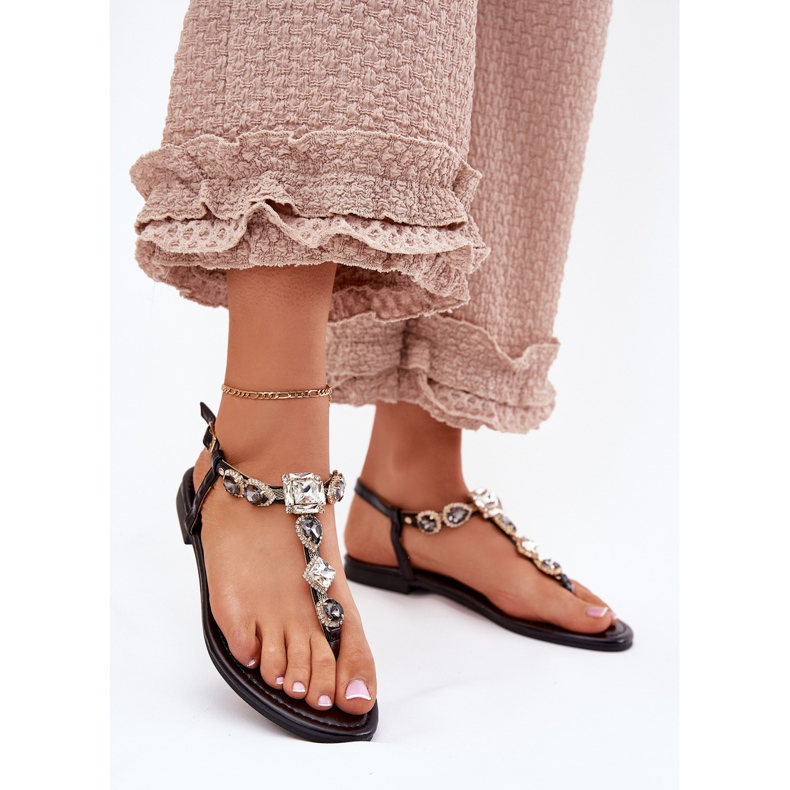 Sandalias de mujer con cristales negros 2