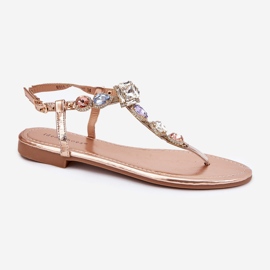 Sandalias de mujer de cañón plano con cristales de oro rosa dorado 4