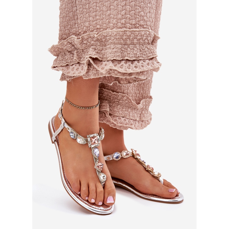 Sandalias de mujer con cristales de plata con cristales 1