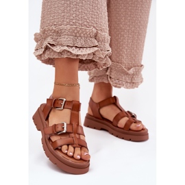 Sandalias de cuero ecológica para mujeres con hebillas de camello marrón 2