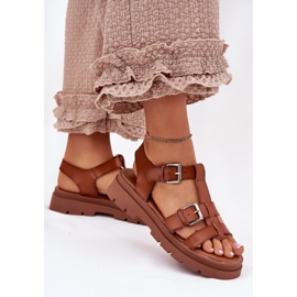 Sandalias de cuero ecológica para mujeres con hebillas de camello marrón 5