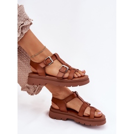 Sandalias de cuero ecológica para mujeres con hebillas de camello marrón 6