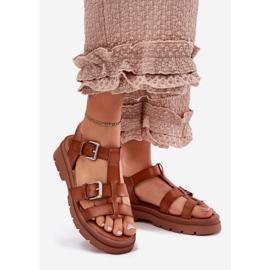 Sandalias de cuero ecológica para mujeres con hebillas de camello marrón 1