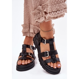 Sandalias de cuero ecológica para mujeres con hebillas negras negro 3