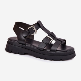 Sandalias de cuero ecológica para mujeres con hebillas negras negro 4