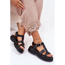 Sandalias de cuero ecológica para mujeres con hebillas negras negro 7