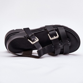 Sandalias de cuero ecológica para mujeres con hebillas negras negro 9